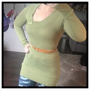 Green Asymmetrical neck belted sweater size small